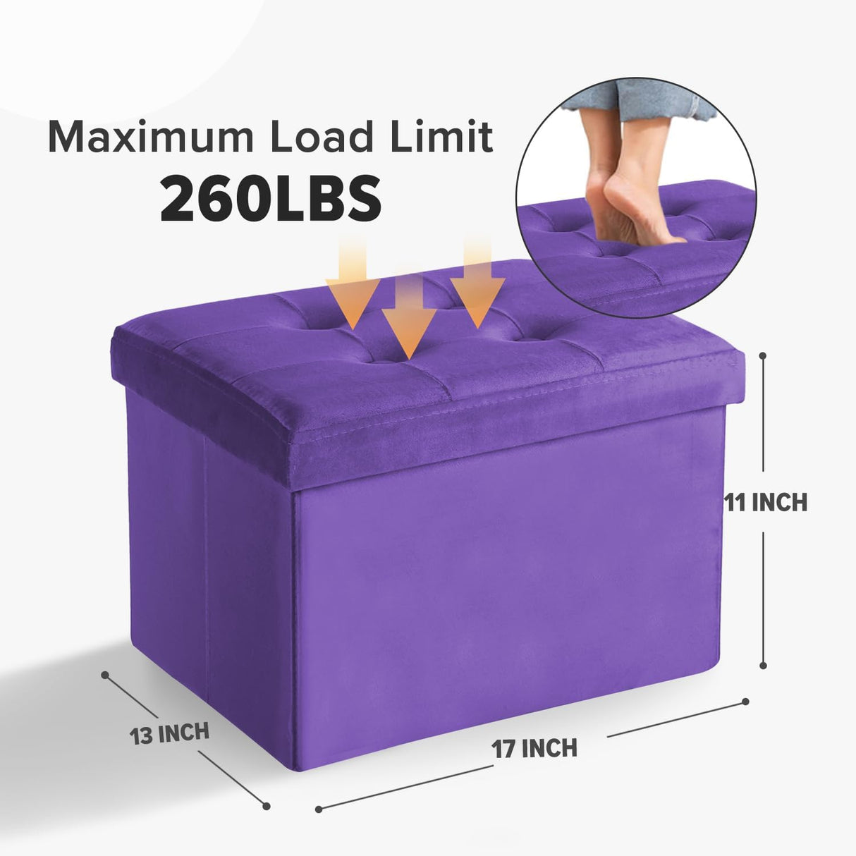 Otómano de almacenamiento plegable con reposapiés y cojín