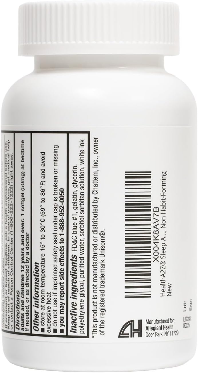 Suplemento para dormir HealthA2Z® con Diphenhydramina 50mg 200 cápsulas