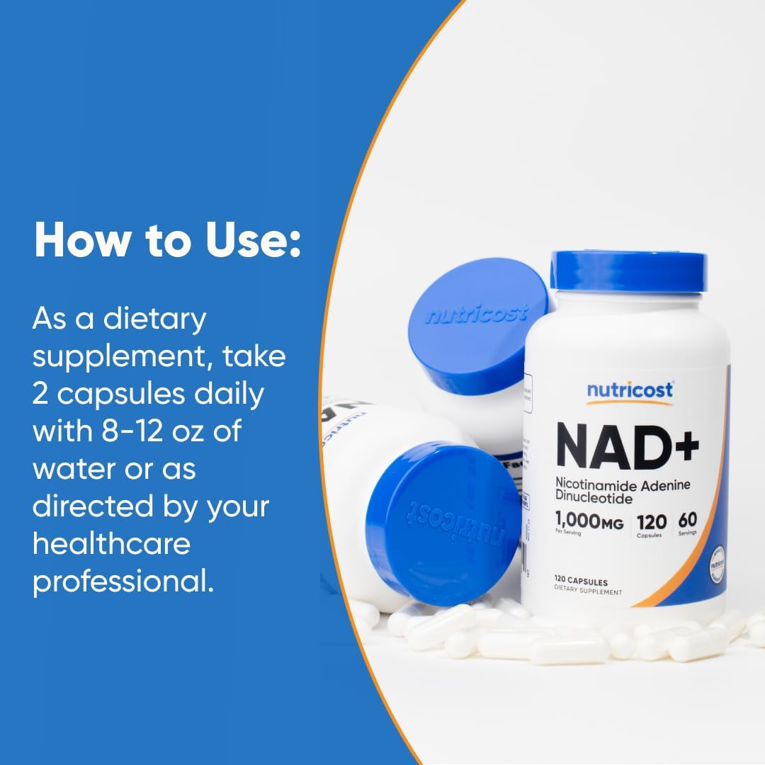Suplemento de NAD+, Nutricost, 1000mg, 120 Cápsulas