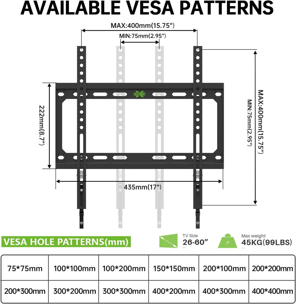 Soporte de TV USX, fija, hasta 60, VESA 400x400mm, 99lbs