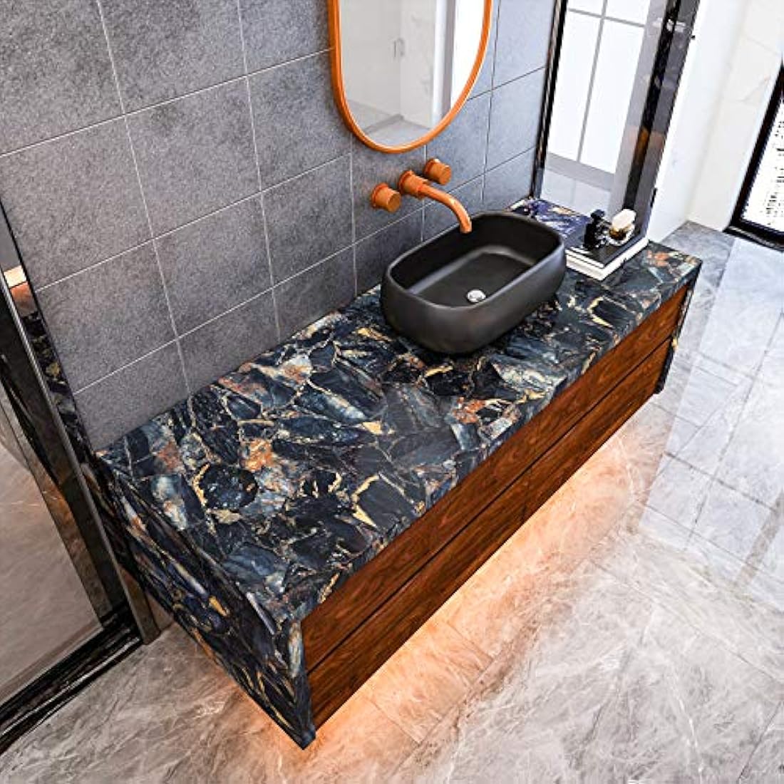 Papel de contacto autoadhesivo de mármol azul marino