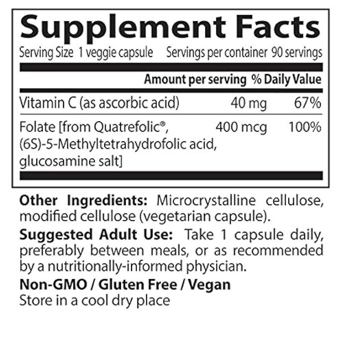 Doctor's Best - Folato completamente activo con Quatrefolic, sin OMG, vegano, sin gluten, 400 mcg, 90 cápsulas vegetarianas