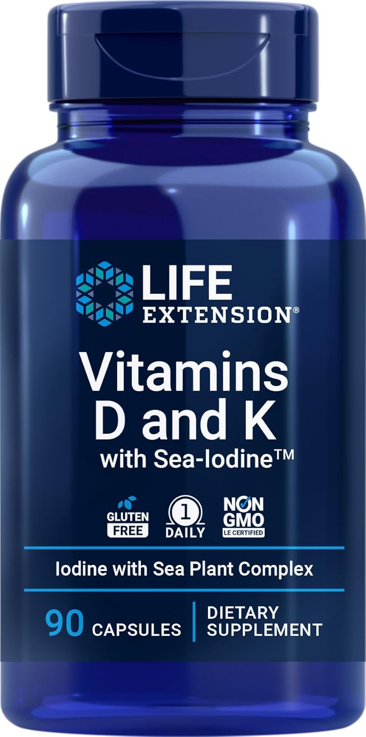 Vitaminas D y K con yodo marino, 90 cápsulas Life Extension