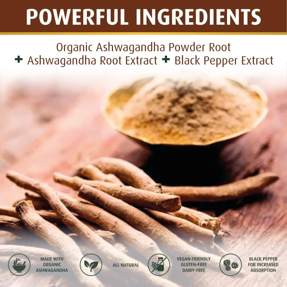 Cápsulas de Ashwagandha 3000 mg - Veganas, Orgánicas, 120 Cap
