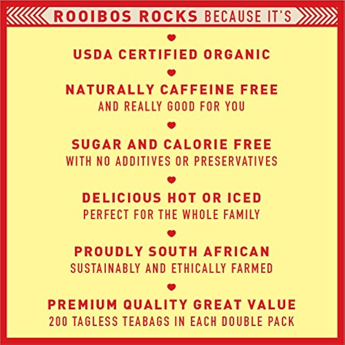 Rooibos Tea Immune Support Teabags - 200 USDA orgánico no GMO Naturalmente libre de cafeína Sudafricana Red Bush Herbal Tea Bags por Rooibos Rocks - Siente la bondad y aumenta tu inmunidad