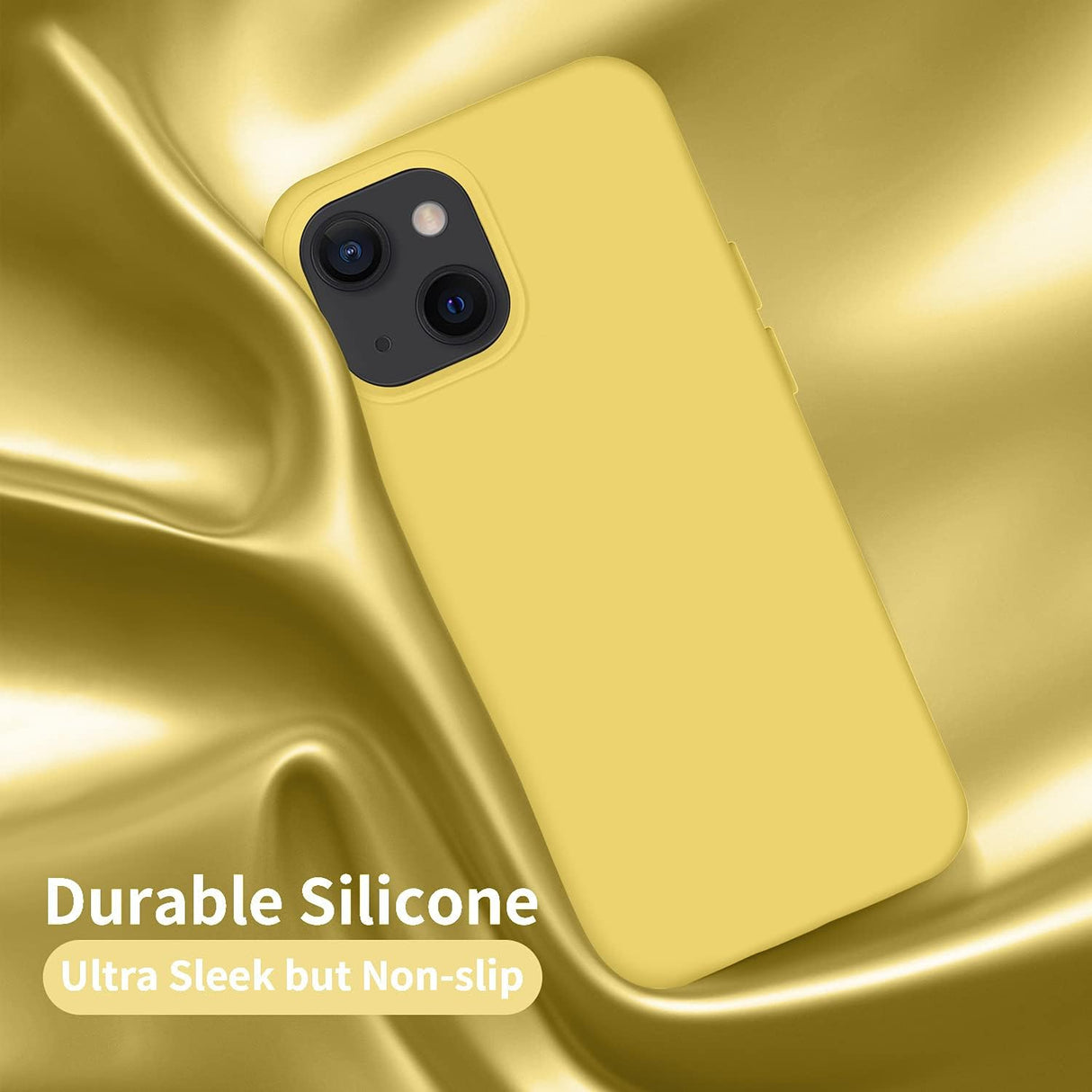 Cordking - Funda para iPhone 13, ultradelgada, de silicona, funda protectora a prueba de golpes con forro de microfibra antiarañazos, 6.1 pulgadas, amarillo