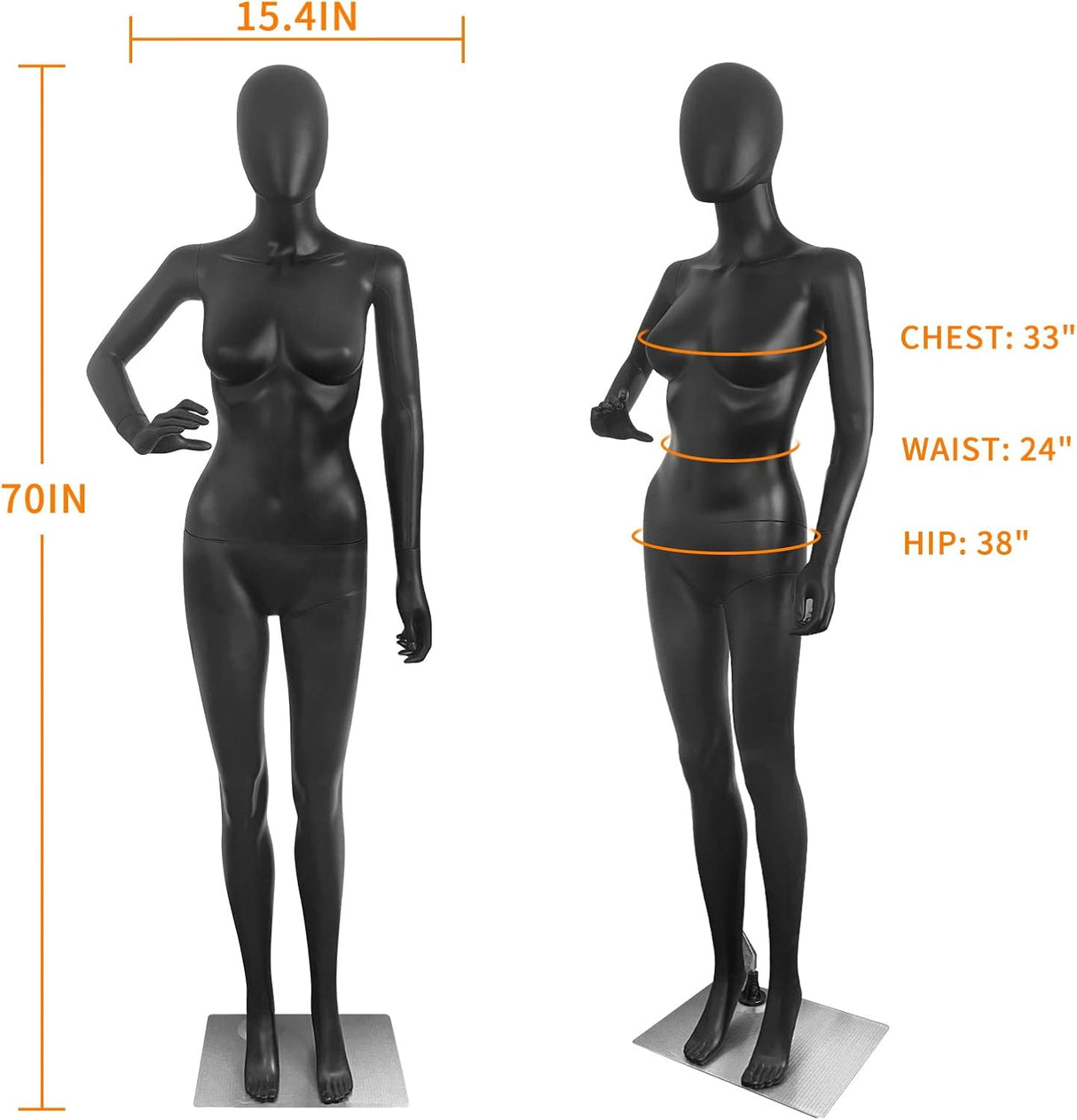 Maniquí femenino ajustable 70 con base de metal, modelo 1234