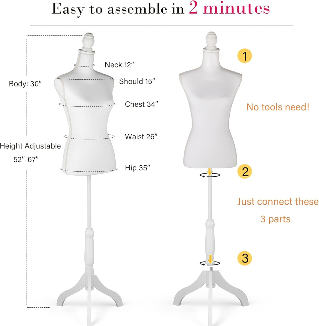 Maniquí HOMBOUR Ajustable, Torso para Costura y Exhibición