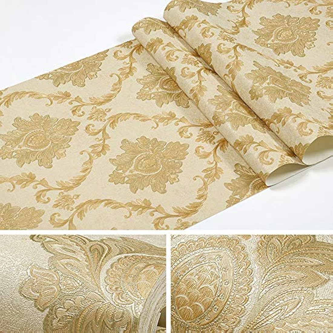 Papel pintado en vinilo relieve damasco (1.73ft x 32.8ft)