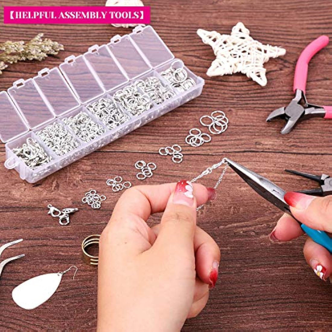 Anillos de salto y alicates de joyería para hacer joyas, kit de reparación de joyas Cridoz con 1520 anillos de salto de plata y 3 alicates de joyería para pendientes, collares, anillos, pulseras y suministros de joyería