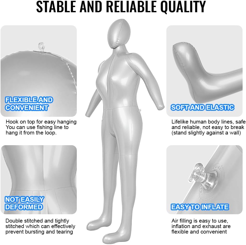 Maniquí Inflable Femenino 3 T, Cuerpo Completo con Brazos y Cabeza