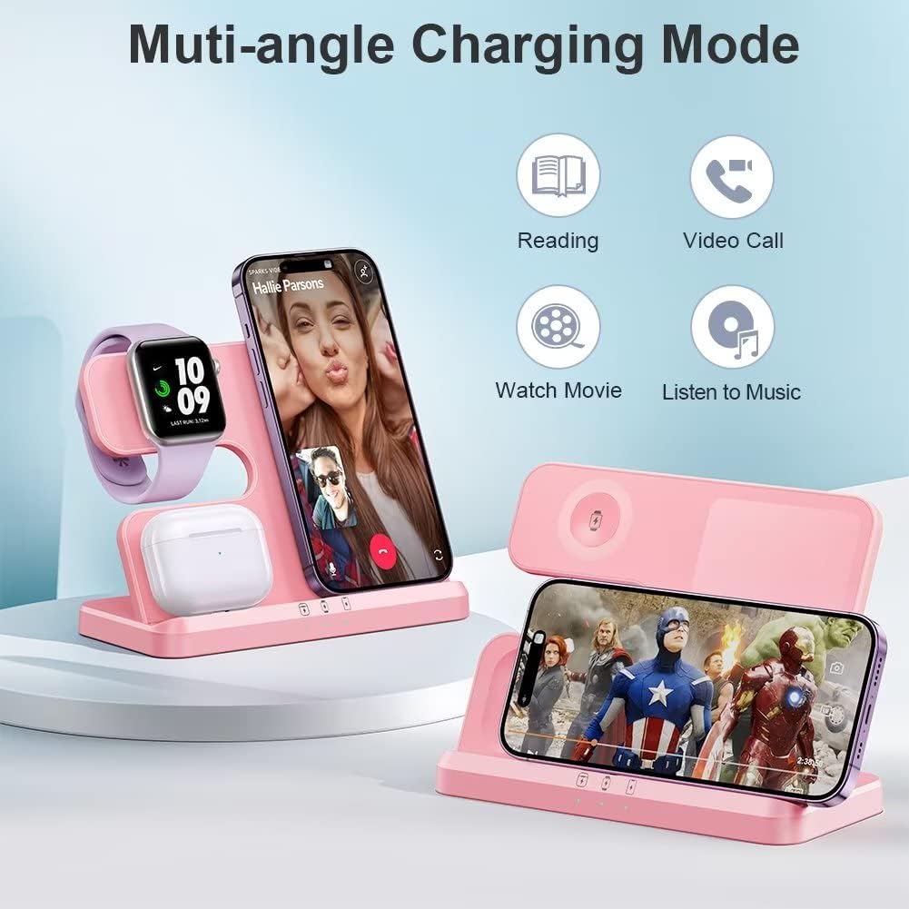 Estación de carga inalámbrica 3 en 1 rosado