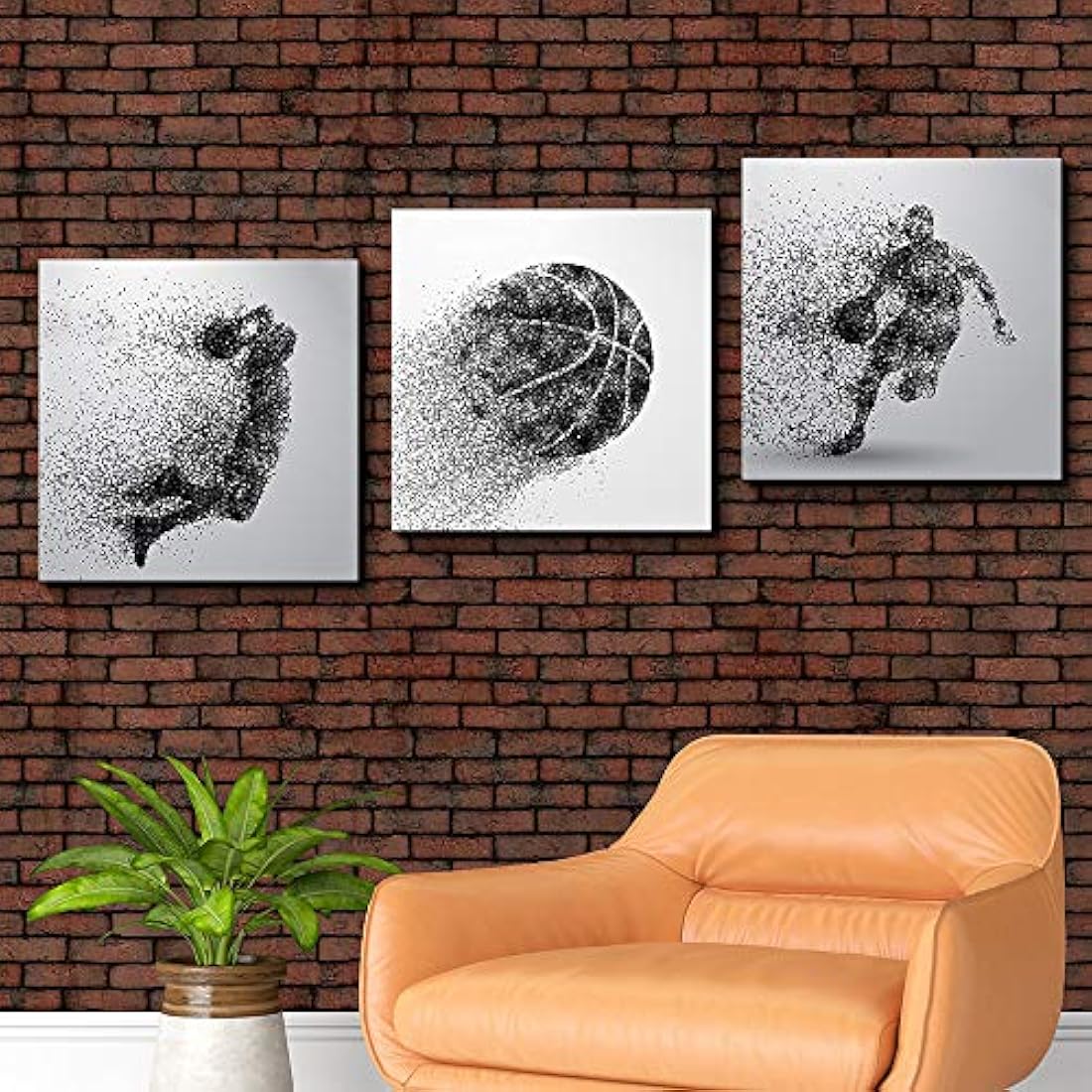 Lienzo de 3 paneles para pared, diseño de baloncesto