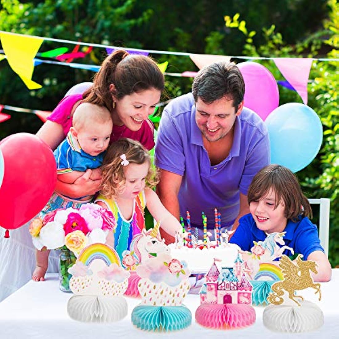 Outus 9 piezas de decoración de mesa de unicornio arcoíris