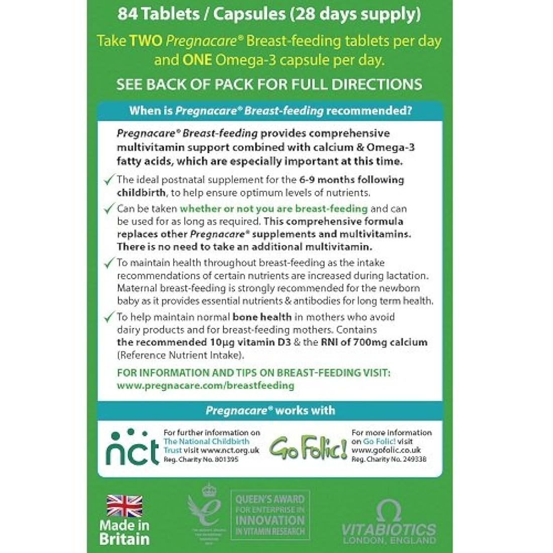 Vitabiotics - Pregnacare - Lactancia materna - 84 comprimidos