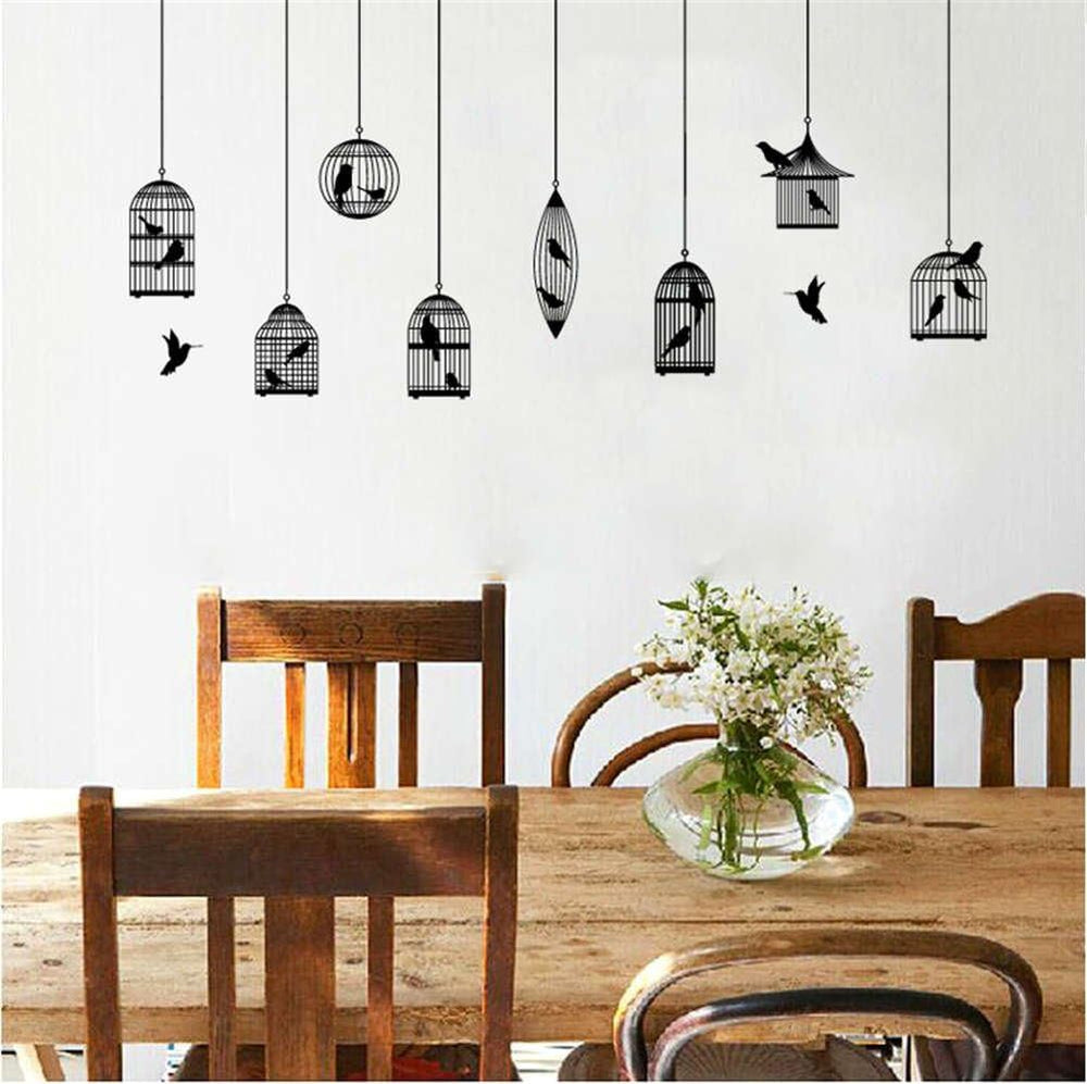 BIBITIME Calcomanías de vinilo negro para pared, diseño de pájaros, para sala de estar, comedor, escuela, aula, ventana, guardería, dormitorio, habitación de niños, decoración para el hogar, murales artísticos