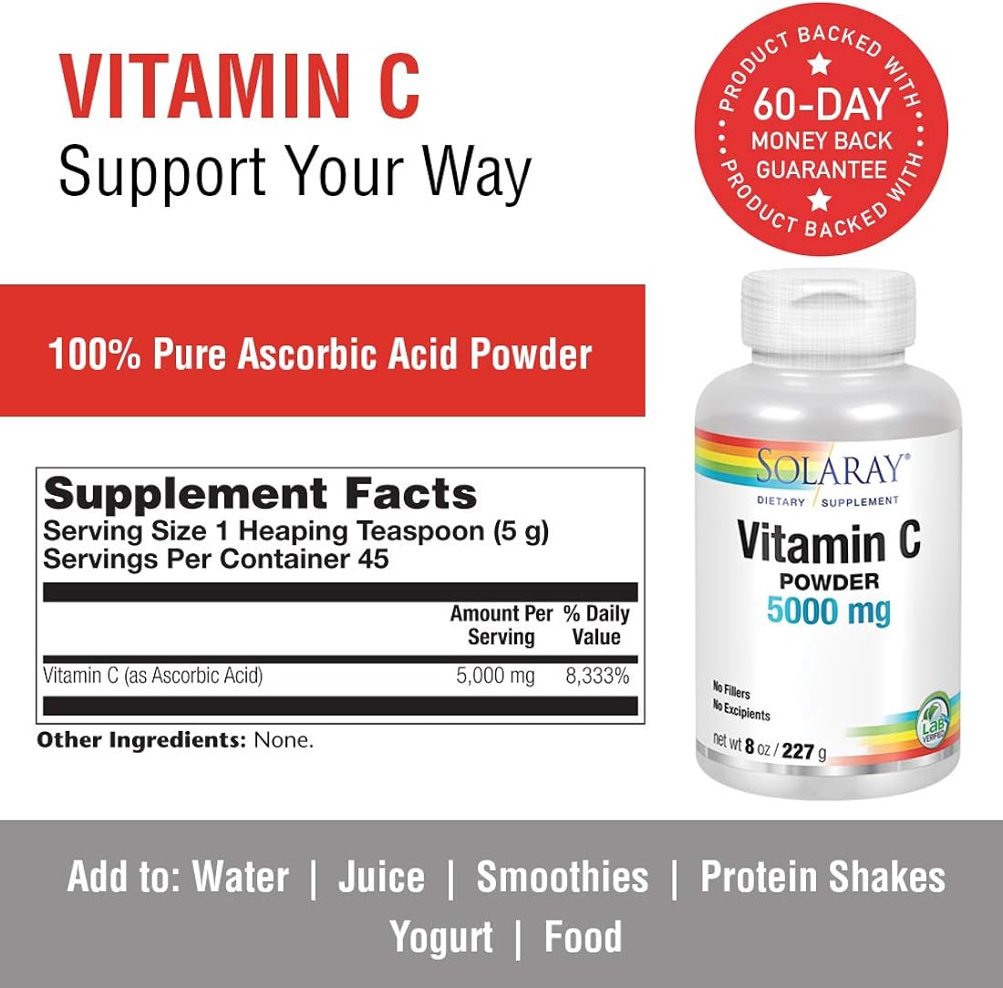 SOLARAY Polvo cristalino de vitamina C de 8 oz en polvo