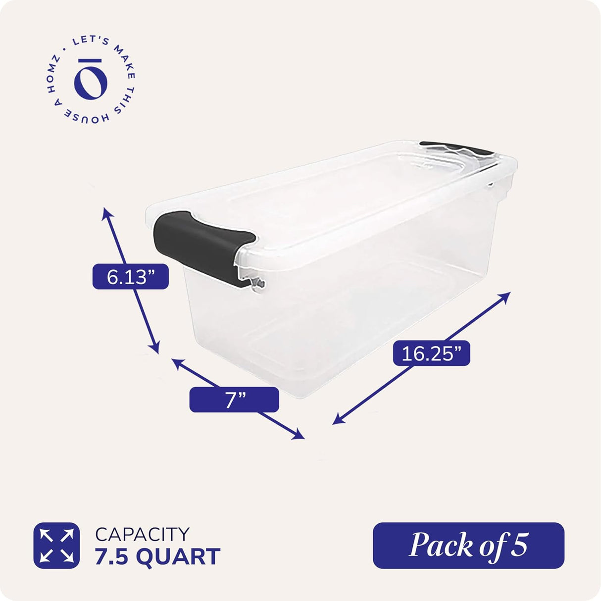 Bandejas de almacenamiento plásticas con tapa, 7.5 Quart, 5 Pack