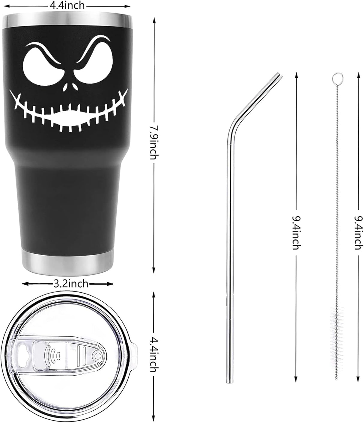 Taza de Acero Inoxidable Jack Skellington 30OZ con Asa y Popote