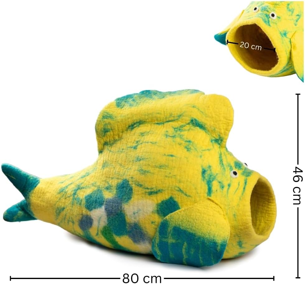 Cueva para Gatos Eco-Friendly de Merino - Woolygon - Diseño Pescado