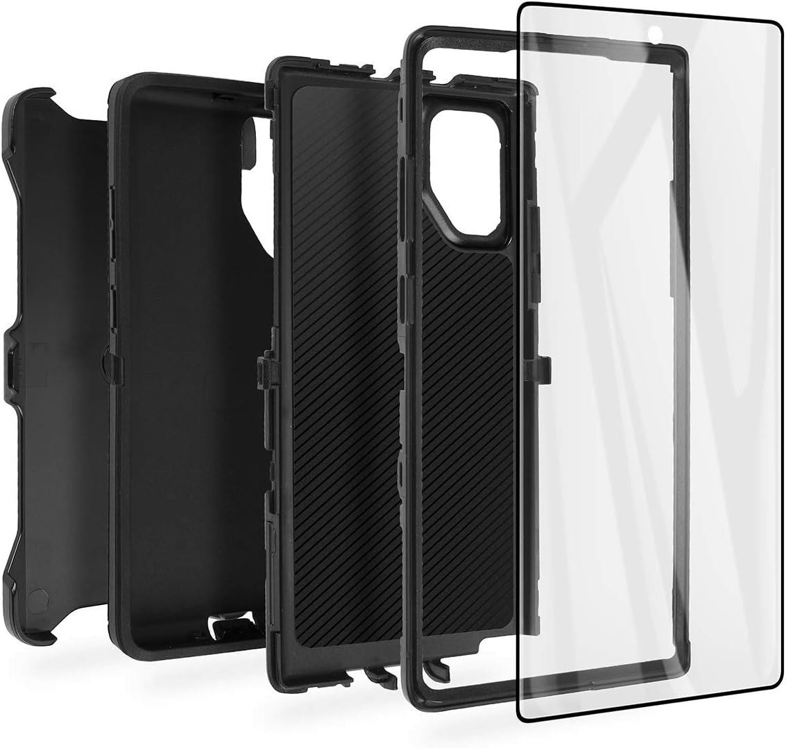 AICase Funda para Galaxy Note 10 Plus con clip para cinturón, cuerpo completo, resistente, con protector de pantalla, a prueba de golpes, caídas y polvo, 4 capas de protección para Samsung Galaxy Note 10 Plus