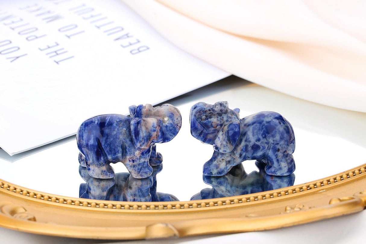 QINJIEJIE Decoración de elefante, cristales de sodalita azul