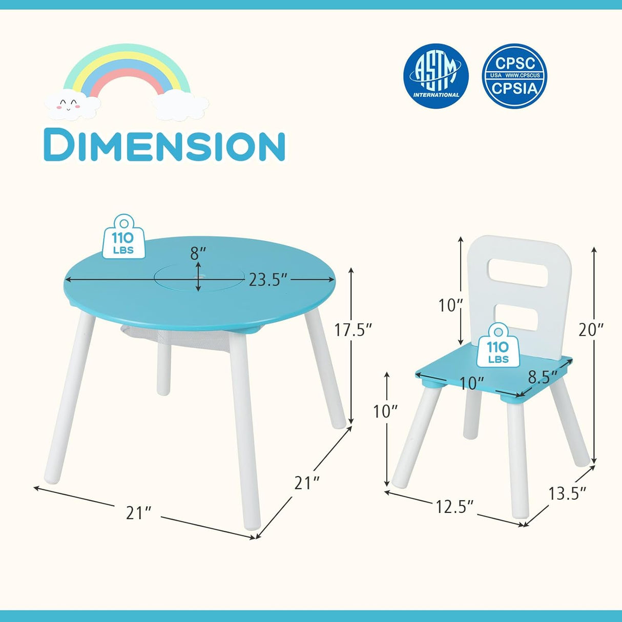 Juego de mesa y silla para niños de malla central muebles