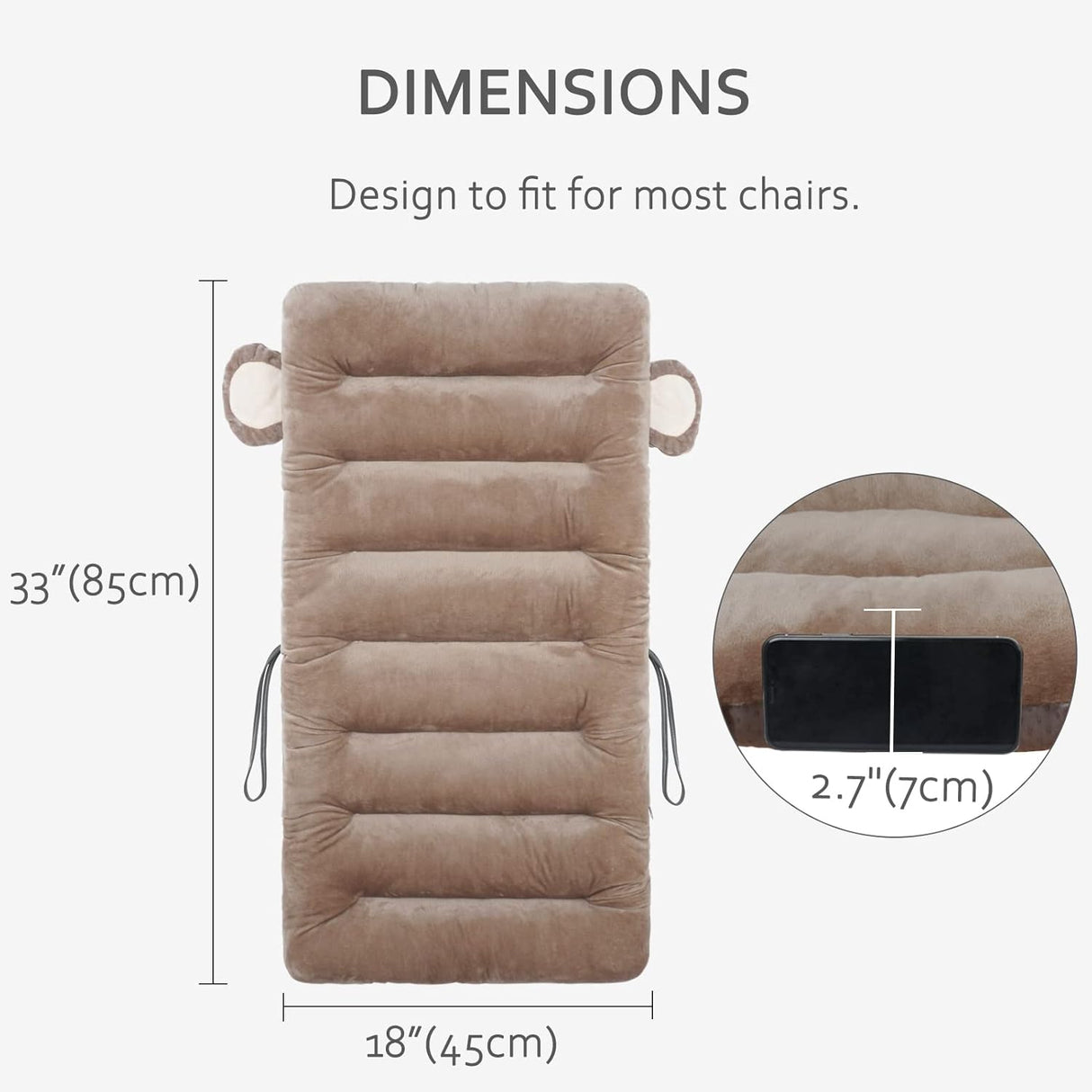 Cojín de silla ELFJOY 85cm con soporte lumbar y banda fija