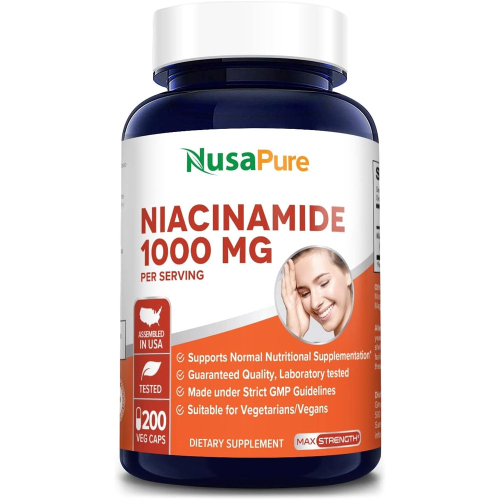 Niacinamida 1000 mg 200 cápsulas vegetales sin gluten