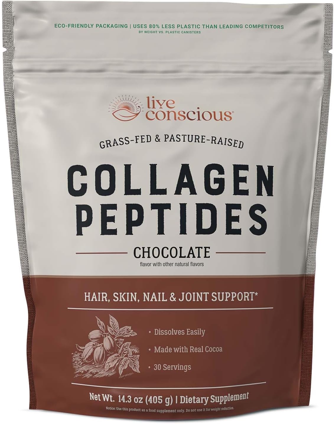 Colágeno en Polvo - Live Conscious - Apoyo para piel y cabello - 30 Serv.