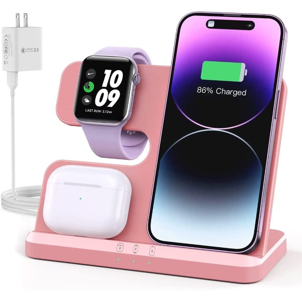 Estación de carga inalámbrica 3 en 1 rosado
