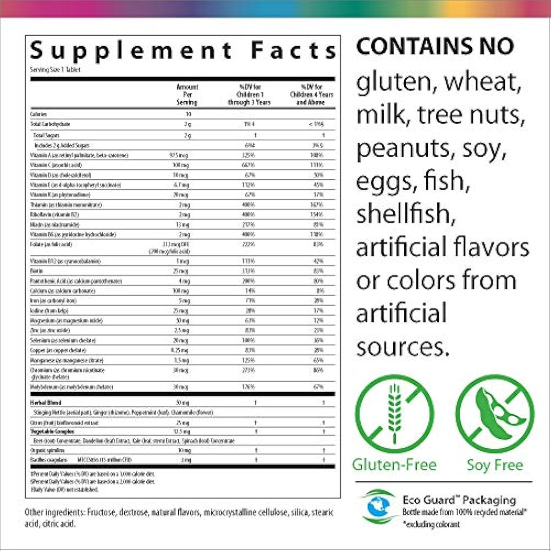 Rainbow Light Kids One Multivitamina con complejo de vitamina B, sabor a fruta – 90 tabletas (el paquete puede variar)