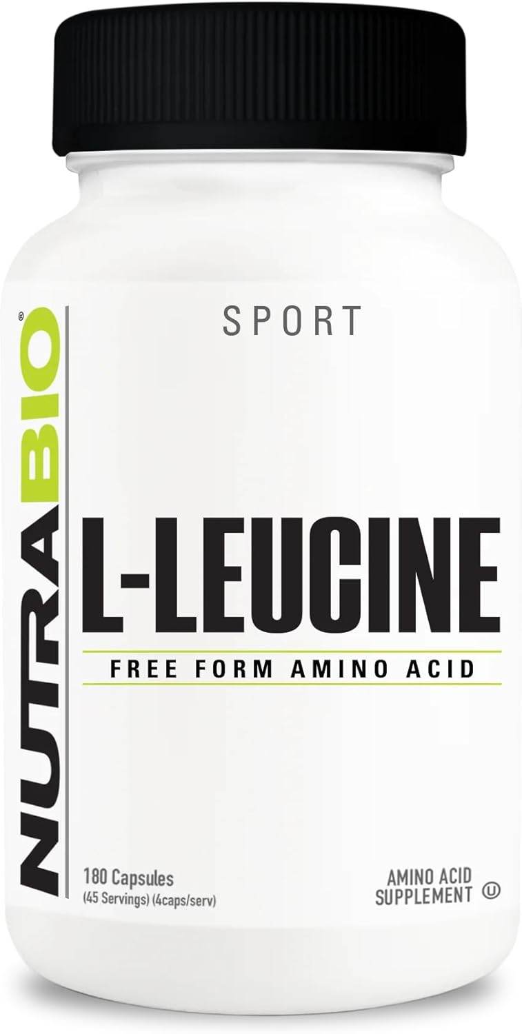 L-Leucina 100% Pura NutraBio - 400mg, 180 Cápsulas Veganas