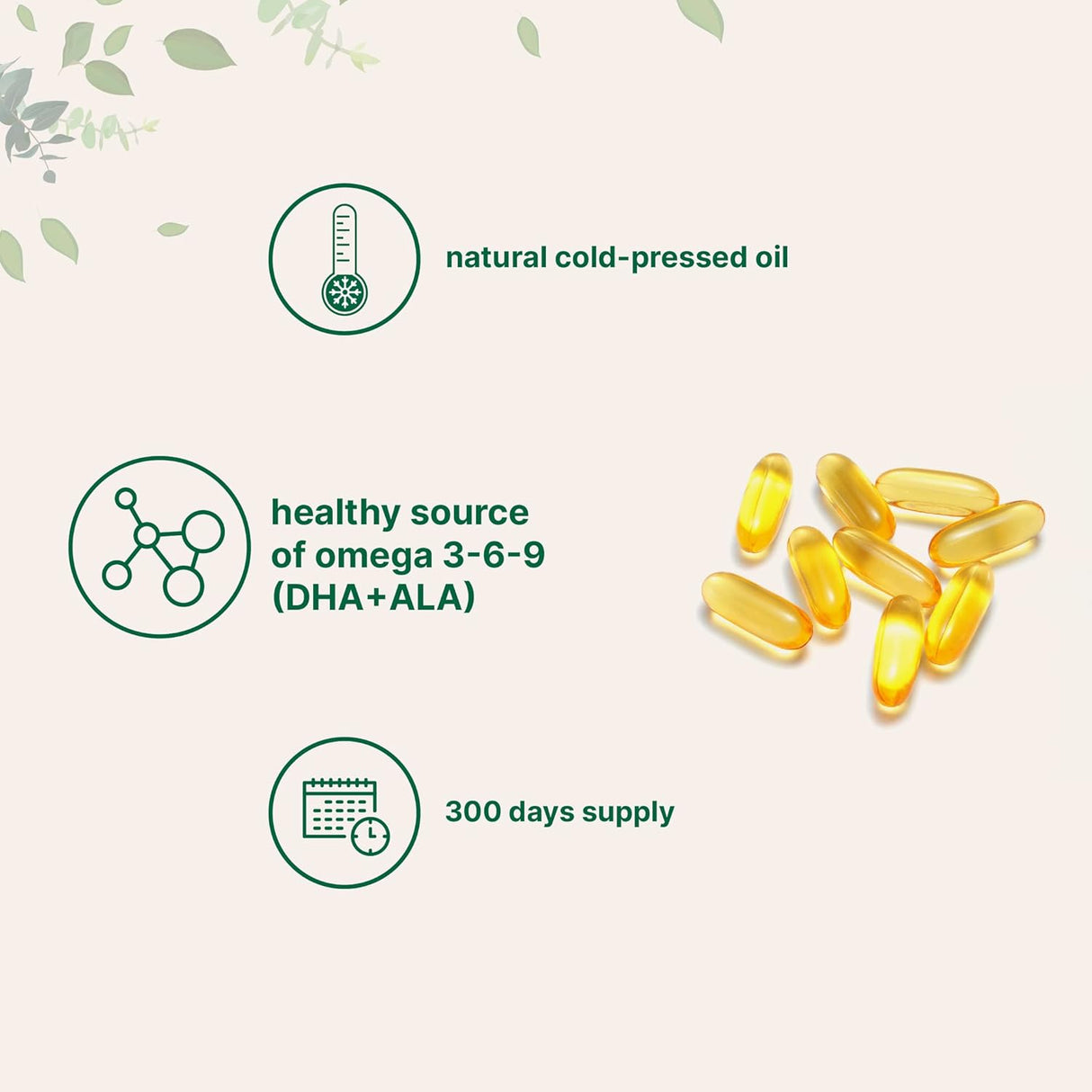 Aceite de Linaza 1400mg, Omega 3, 300 Cápsulas, No GMO