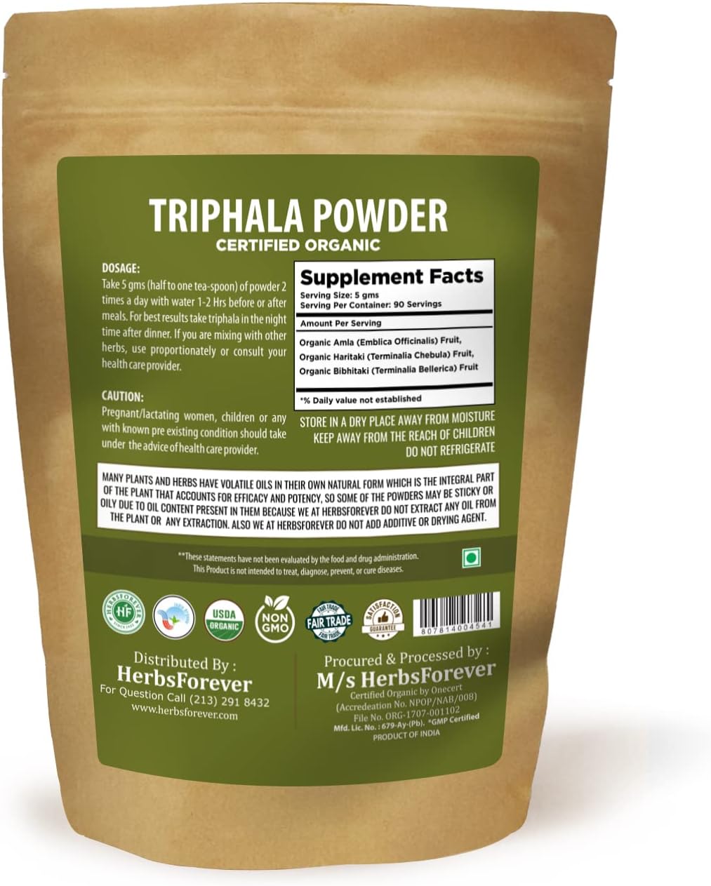 Suplemento Triphala Churna Polvo desintoxicación 454 GMS