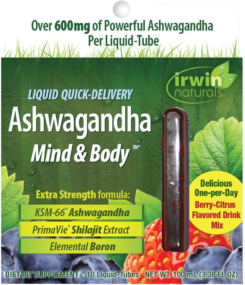 Mezcla Líquida de Ashwagandha, Irwin Naturals, 10 Tubos