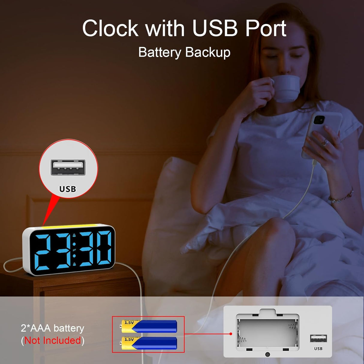 Despertador Ruidoso con Luz Nocturna y Pantalla Grande