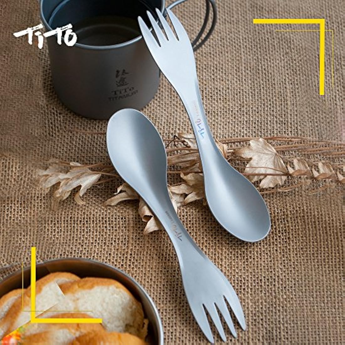 Cuchara de titanio para acampada al aire libre