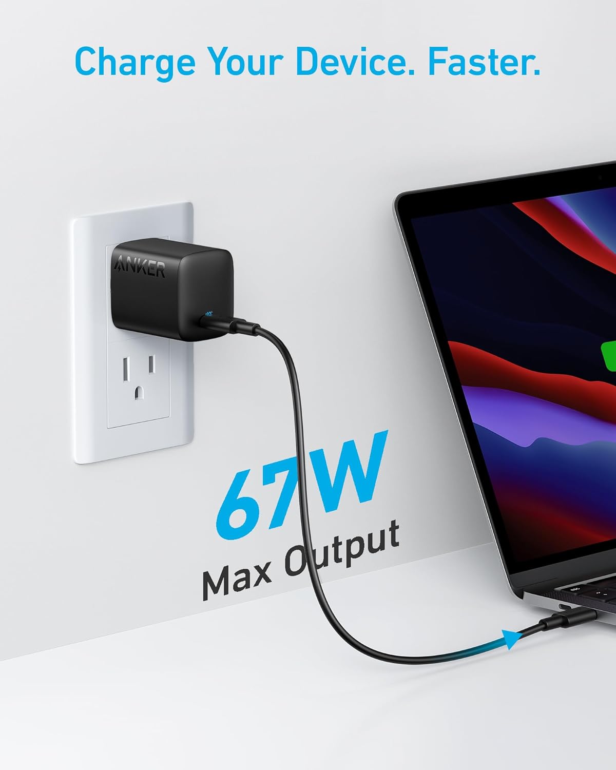 Cargador de pared USB C de 67 W rápido compacto