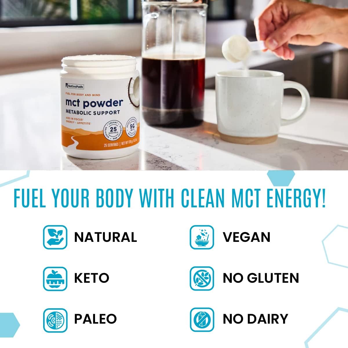 Suplemento Polvo de aceite de coco MCT 25 porciones