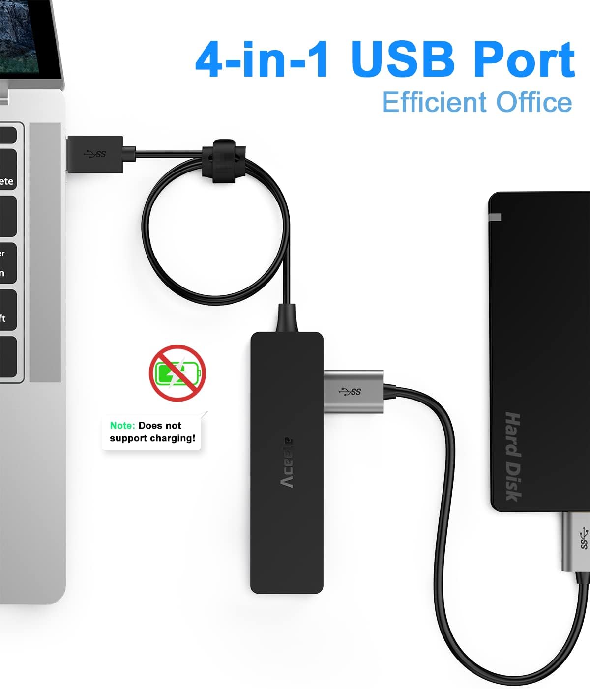 Divisor Hub USB 3.0 con cable de extensión y 4 pies de largo