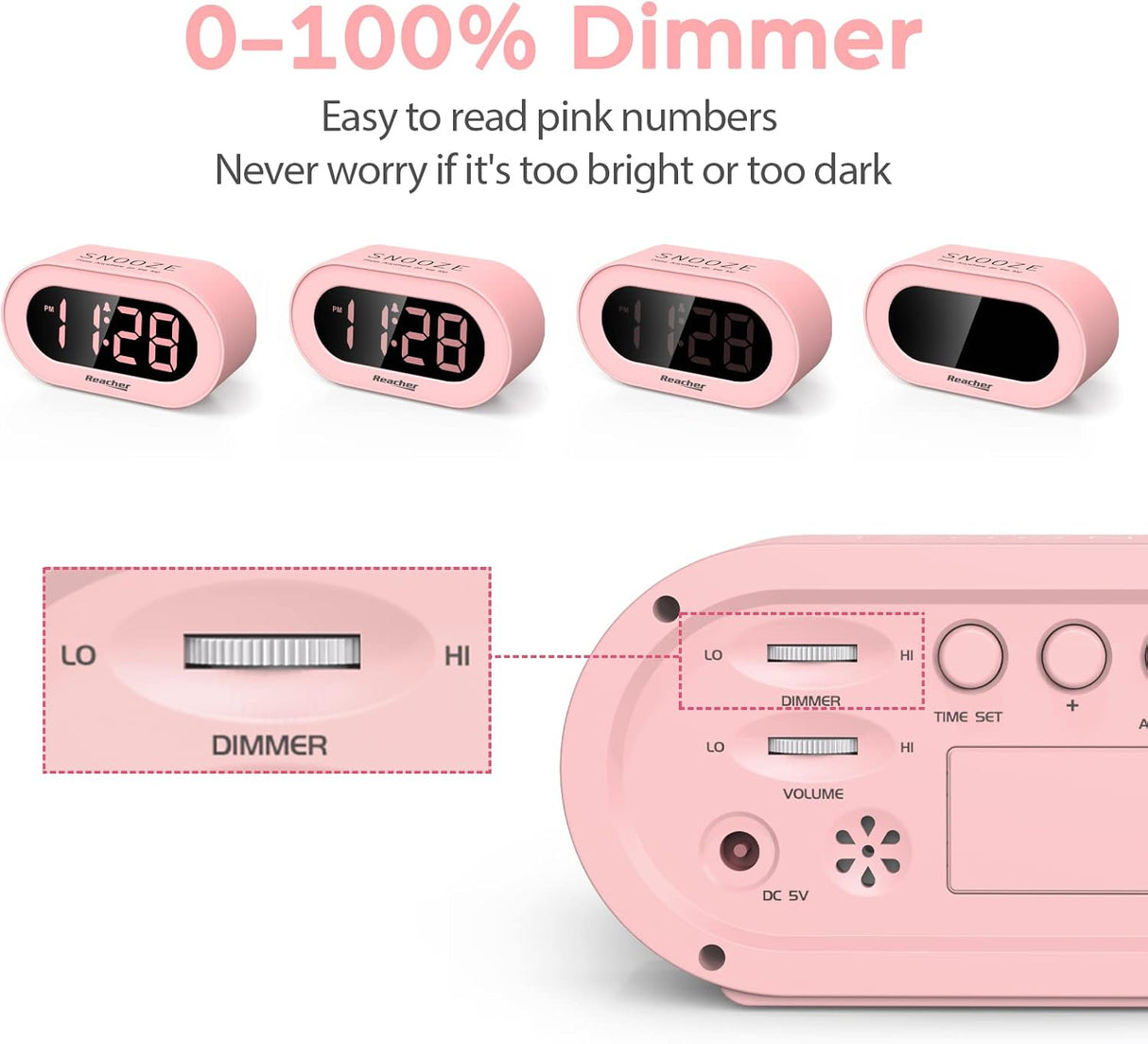 Reloj Despertador Digital para Niños, Dimmable, Pequeño