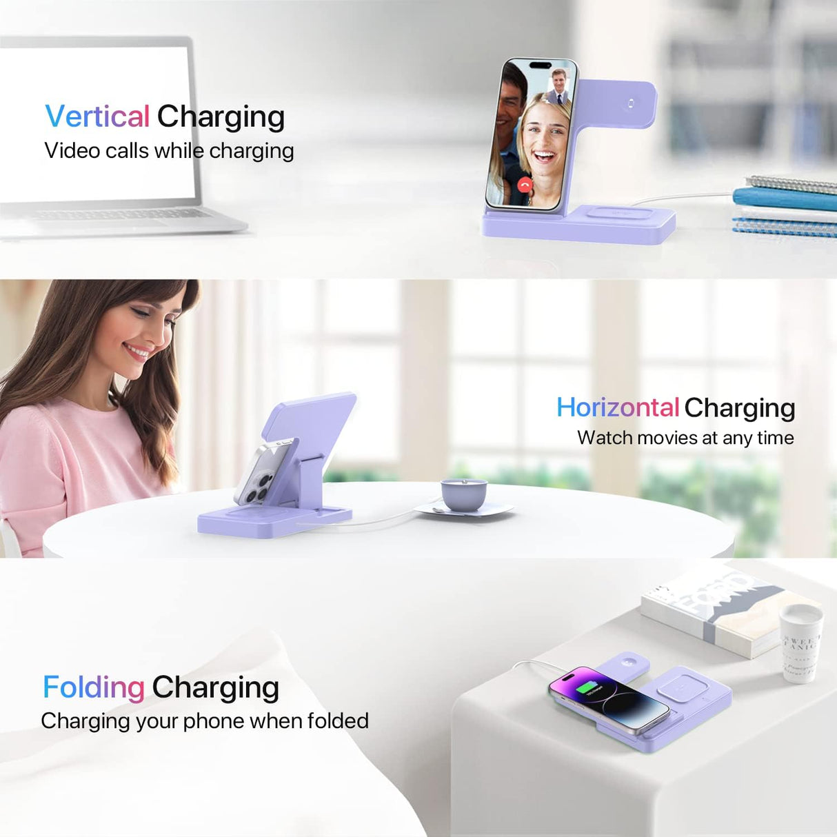 Estación de carga para múltiples dispositivos lila