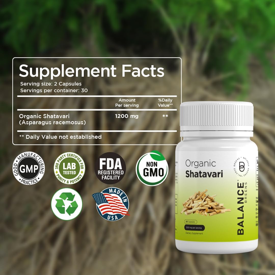 Cápsulas Orgánicas de Shatavari 1200mg Vitaminas