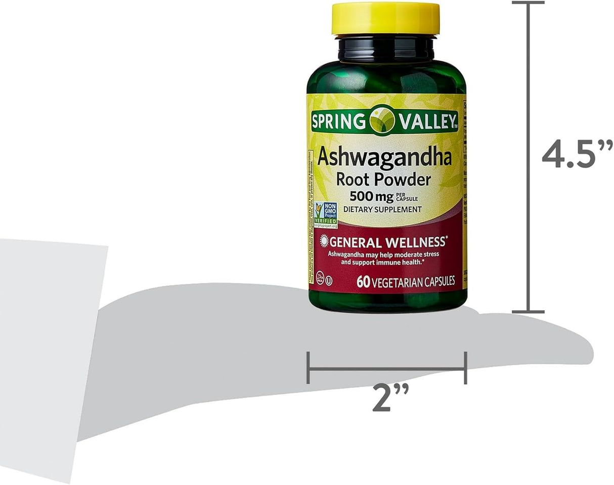 Cápsulas de Ashwagandha 500mg - Spring Valley - Polvo de raíz