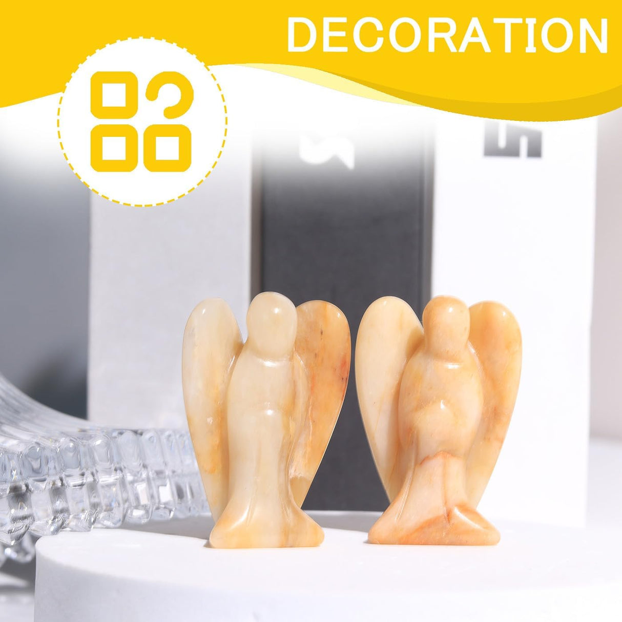 QINJIEJIE Cristales de jade amarillo, decoración de ángel