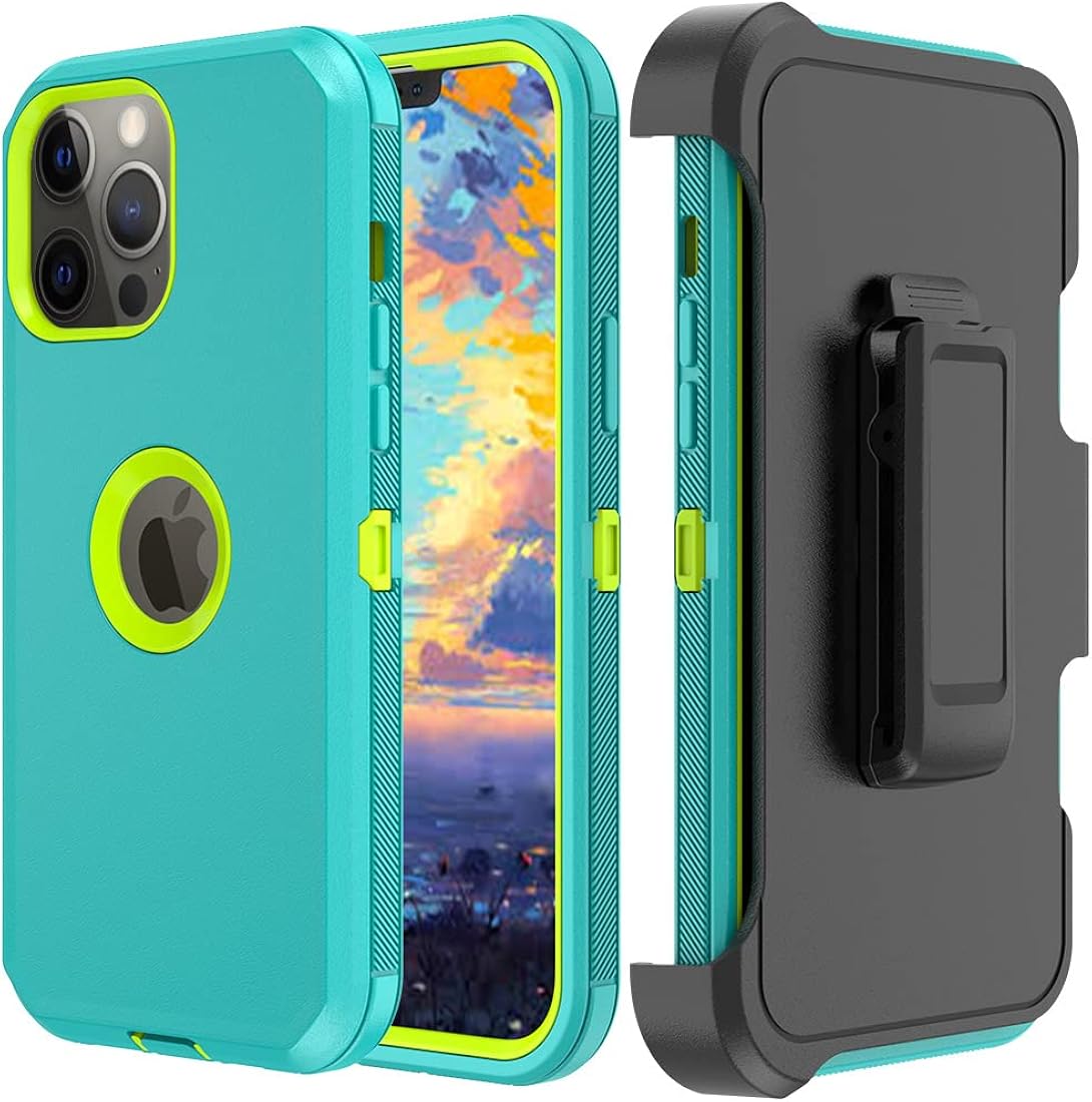 TASHHAR Funda para teléfono iPhone 13 Pro Max, resistente a prueba de golpes, funda protectora con clip para cinturón para Apple iPhone 13 Pro Max 5G 2021 (verde + amarillo)