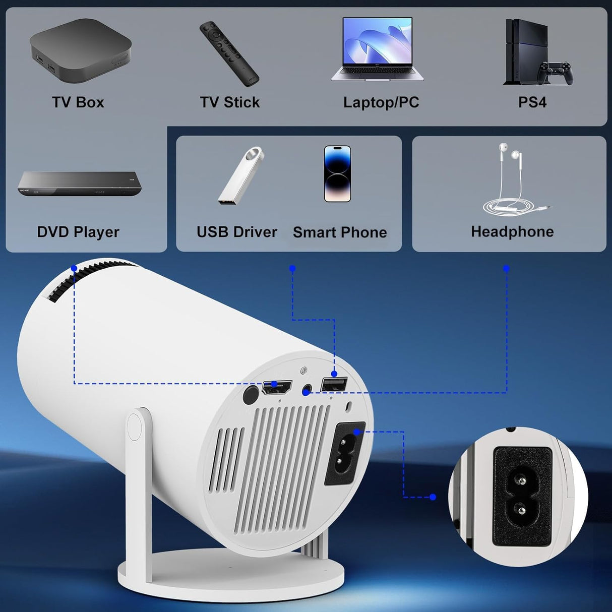 Proyector portátil 4K WIFI 6 Bluetooth, rotación 180°, auto keystone