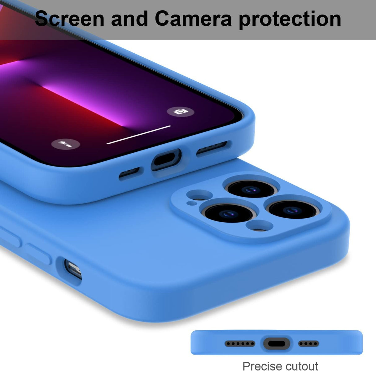 DEENAKIN Funda para iPhone 13 Pro Max con protector de pantalla, cubierta de goma de gel de silicona líquida suave y duradera para iPhone 13 Pro Max de 6.7 pulgadas, color azul cielo