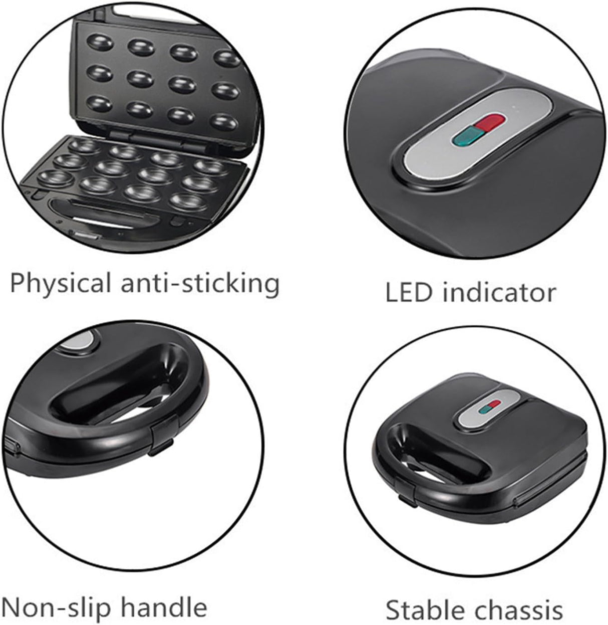 Waffle Maker 10 en 1, 750W, Placas Removibles, Compacto